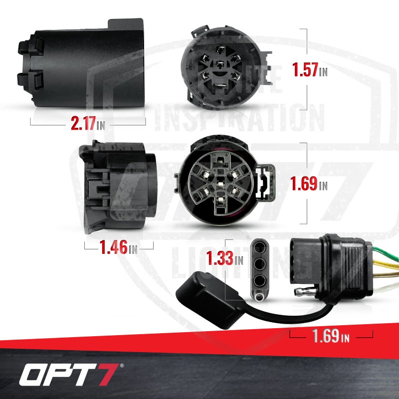 OPT7 موصل توصيل OPT7 7 دبابيس إلى 4 دبابيس، 43" تمديد سلكي للجرار لمركبات البيك أب بدون حزمة سحب مصنع أو حساسات - Image 4